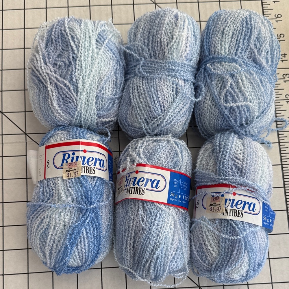 Vintage Riviera Antibes Yarn Lot – 6 Skeins Baby Blue – Acrylic Viscose Nylon